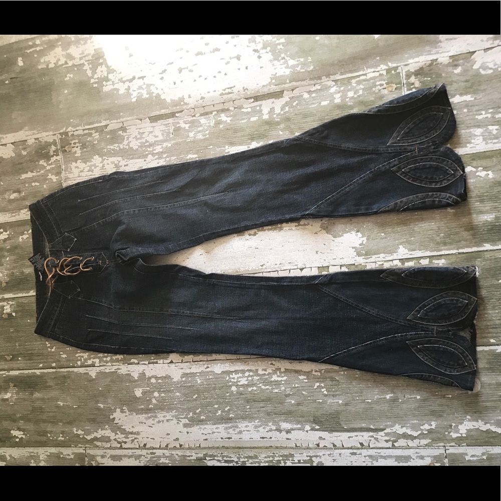 bebe jeans Leather Tie up Jeans Waist 28 denim